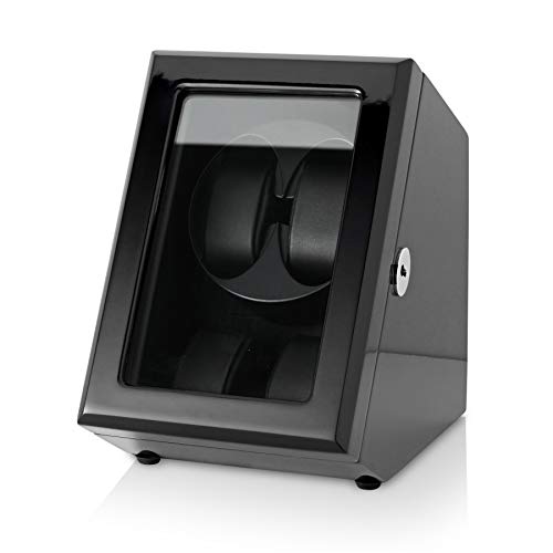 Double Watch Winder with 2 Storage Slots and Battery Option (Black + Black)
