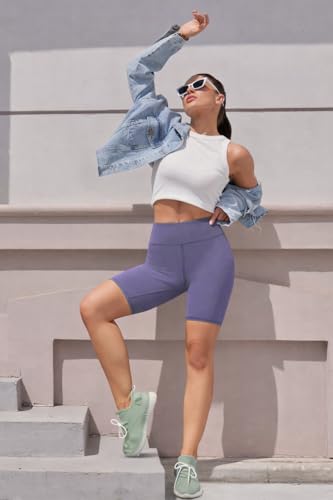 Image of Women's Polyester Stretchable Gym Shorts with Side Pockets High Waist Slim Fit Above Knee Length Activewear Tights Gym Fitness Cycling Running Yoga Shorts for Women