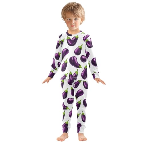 Pajama Sets Long Sleeve Eggplant Pattern Print Design Soft Comfy Sleepwear 2 Piece PJS 3-8T2