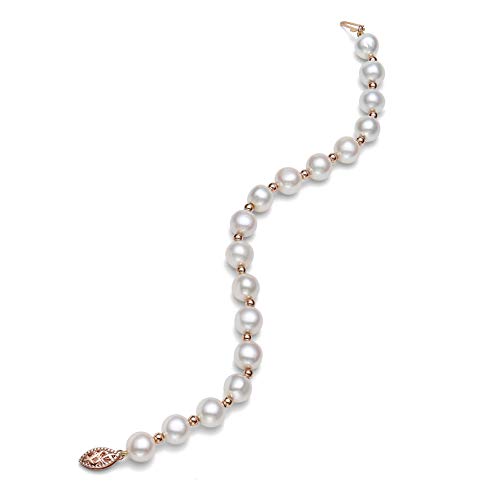 Belacqua AA Quality Cultured Freshwater Pearl Strand Bracelet in 14k Yellow or Rose Gold Beads, Size 8.0-8.5mm,7.5 Inches, Real Pearl Jewelry for Women, Gift Box Included3