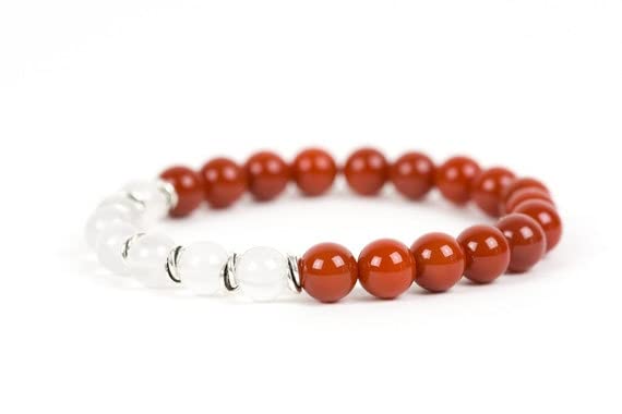 Bracelet cornaline rouge et cristal quartz 8mm cadeau de chance