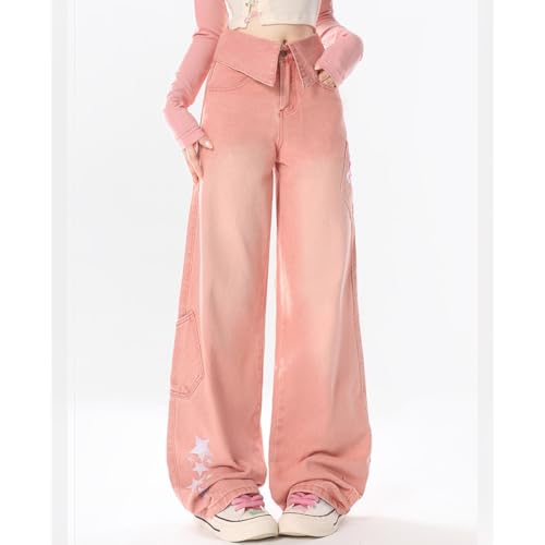 Fashion High Waisted Straight Leg Jeans Casual Waist Neckline Style Design Star Prints Y2K Baggy Denim Pants3