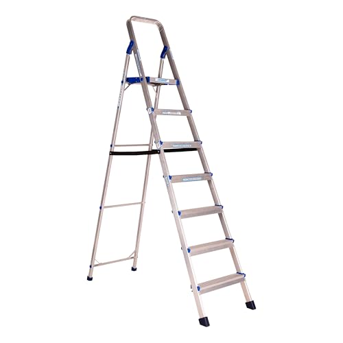 Image of ASCENT Ladder for Home 7 Steps Foldable Step Ladder with 12-Inch Wide Anti-Skid Platform | Virgin Aluminium Material for Strength & Stability | Heavy Duty | 5 Year Warranty | 180 kg Capacity