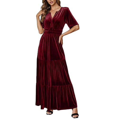 Robe en velours pour femme longue et trapèze à col en V pour soirée chic