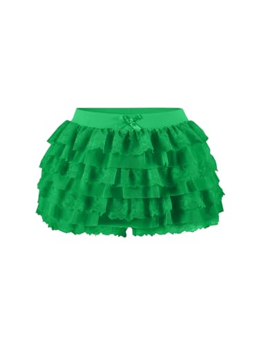 Image of Women Y2K Lace Multi-Layered Bloomers Lolita Ruffle Shorts Cute Mini Skirt | Tiered layers, elastic waist, pumpkin pants, for rave party /country concert /festival