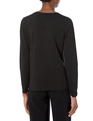 Calvin Klein Women's Soft Rhinestone Detail Sparkly Cotton Span Jersey Everyday Blouse, Black, Large #TOP1