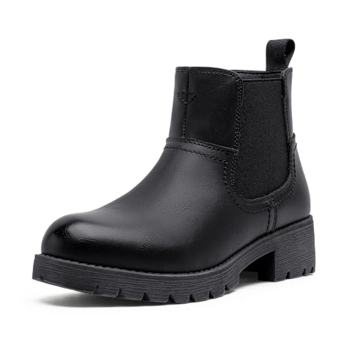 VEPOSE Women's Black Chelsea Ankle Boots with Low Heel, Size 8, 9503 | Polished casual booties, dual elastic side panels, comfortble pull-on for work, city walks, dressy fall outfits