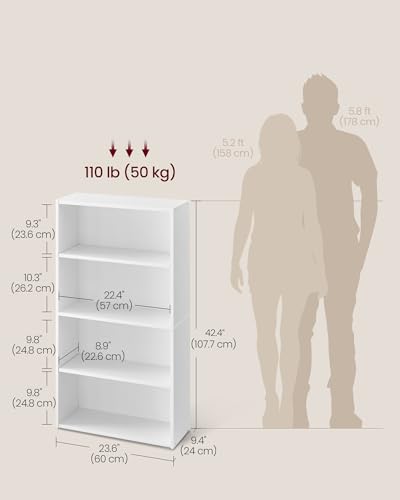Image of VASAGLE CUSTOS Collection - Bookshelf, 4-Tier Bookcase, Book Shelf, Open Storage Shelf, 9.4 x 23.6 x 42.4 Inches, for Living Room, Home Office, Dinning Room, Cloud White ULBC164T14