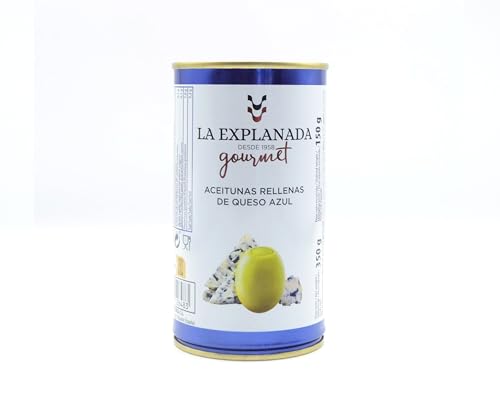 La Explanada Gourmet - Pack 15 uds Aceitunas Rellenas de Queso Azul - Picante medio - Peso Neto Escurrido 2250g - Sabor Exquisito - Aceitunas Aliñadas - Origen Español
