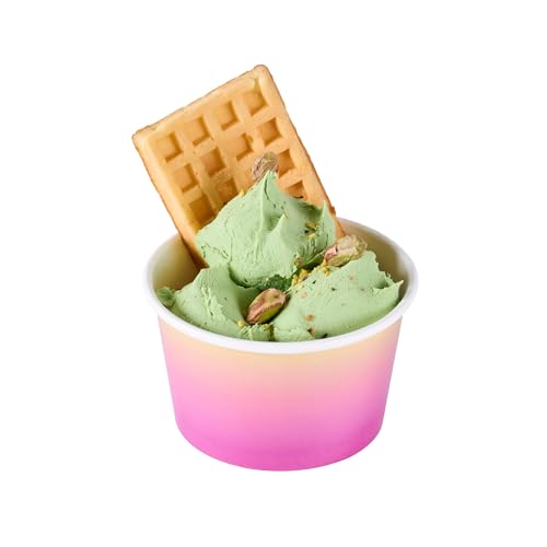 Image of Restaurantware Paper Cups 200 Count 8 Ounce Square Disposable Ice Cream Containers, Leak-Resistant Paper Dessert To Go Cups, Hot And Cold Food, Durable Purple and Yellow Ombre Design