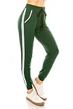 ALWAYS Women Joggers Active Sweatpants - Buttery Soft Light Comfy Lounge Striped Pants with Pockets Hunter Green White S/M