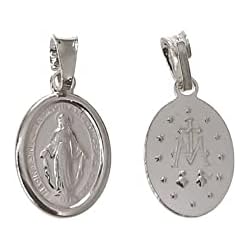 Dijes De Plata De Virgen Minoplata Medalla pequeña Virgen Milagrosa de Plata de ley 925 8mmx10mm para mujer, hombre, niños, una joya unisex