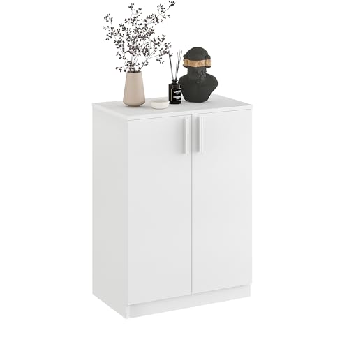 Komto Meuble de Rangement Blanc – Buffet Bas Compact pour Salon, Commode 2 Portes | CABI 60 x 84 x 37 cm