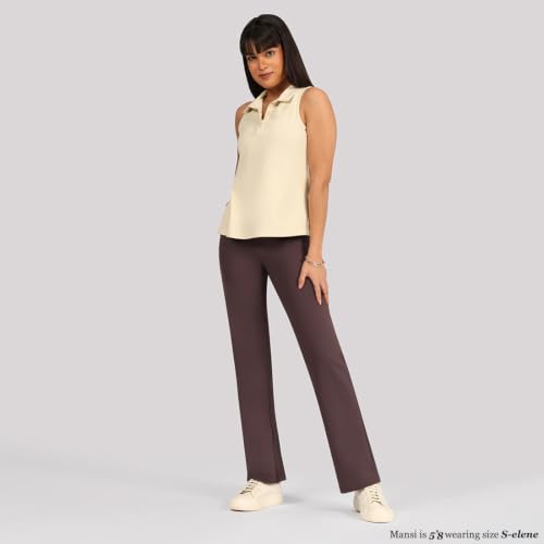 Image of BlissClub Women's Ultimate Straight Pants - Lite, High Waist Formal Trousers with Wide Waistband, Tall (for Women Above 5'5 ft)