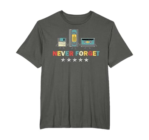 Questo bellissimo design a tema Never Forget Floppy, VHS, cassetta ha ispirato gli anni '60, '70s e '80s alla moda, questo tee will remain stile retrò per molti anni a come.Retro Vintage Never Forget Floppy, VHS, cassetta retrò stile funny design.