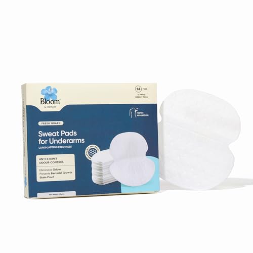 Bloom by Bold Care Sweat Pads for Underarms | For Sweat Stains & Foul Odour | Breathable Material for Quick Absorption | Ultra Thin and Deodorising | Self-Adhesive Sweat Pads | 14 pads (7 pairs)