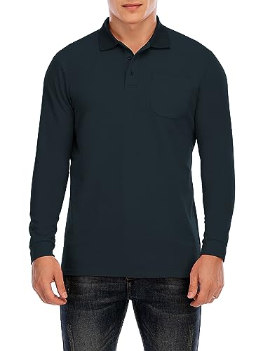 Brosloth Men's Cotton Long Sleeve Polo Shirts with Pocket Moisture Wicking Classic Casual Sport Golf Shirt2