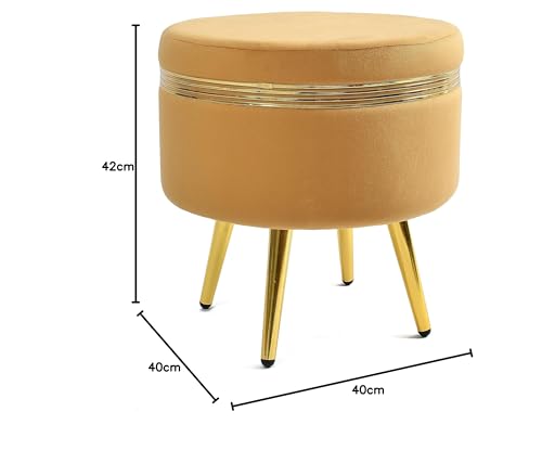 Image of NACIA Ottoman Pouffe Stool for Living Room Sitting, Beige (16x16x17 inch) - Round Footstool /Foot Rest with 4 Wooden & Golden Metal Legs for Dressing Table, Home Decor, Balcony, Bedroom