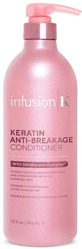 Infusion K Acondicionador antirotura de queratina con complejo de UltraKeratina, hidrata y mejora la suavidad y el brillo, fortalece el cabello débil y dañado, seguro para el color, sin parabenos ni
