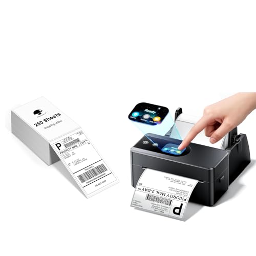 Image of Phomemo 4x6 Shipping Label Printer with Touch Screen with 250 Sheet 4x6 Thermal Shipping Label- Direct Thermal Labels, Thermal Printer for Small Business & Packages