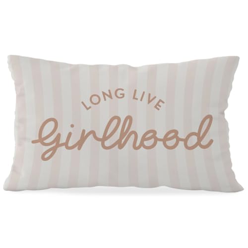 Wheatwin Girls Room Decor Throw Pillow Cover 12x20, Long Live Girlhood Throw Pillows Decor for Classroom Playroom Nursery Kids Room Toddler Room