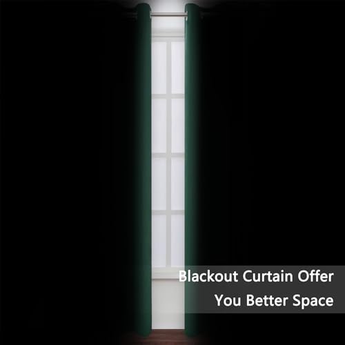 Image of LEMOMO Blackout Curtains 52 x 90 Inch Long Dark Green Curtains Set of 2 Panels Room Darkening Curtains for Bedroom and Living Room