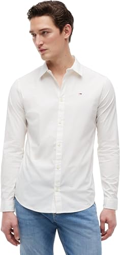 Tommy Jeans Herren Tjm Original Stretch Shirt Dm0dm04405 Langarmhemden Gewebte Oberteile, White (Classic White), XL EU