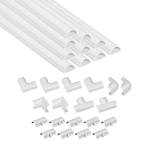 D-Line 157in Cord Cover Kit, Self-Adhesive Wire Hiders, Paintable Cable Raceway to Hide Wires on Wall, Electrical Cable Management – 10x 15.7 Lengths & 19 Accessories – 1.18″ (W) x 0.59″ (H) – White