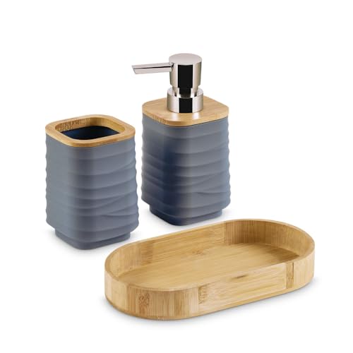 Image of Freelance Portofino ABS Bathroom Accessories Set of 3, Cappuccino- Liquid Handwash Soap Dispenser, Tumbler, Tray - Plastic Set for Wash Basin - Stronger Than Ceramic