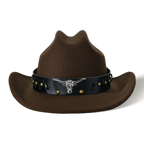 Image of Willheoy Kids Cowboy Hat for Girls Boys Western Cowgirl Hat with Buckle Belt Unisex Wide Brim Fedora Hat Dress Up Costume