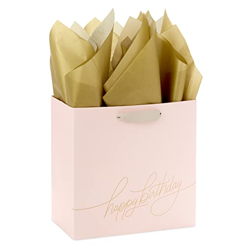 Image of Hallmark Signature Studio 7 inch Medium Square Birthday Gift Bag with Tissue Paper (Blush Pink, Gold Foil Happy Birthday) for Wife, Daughter, Sister, Aunt, Teen