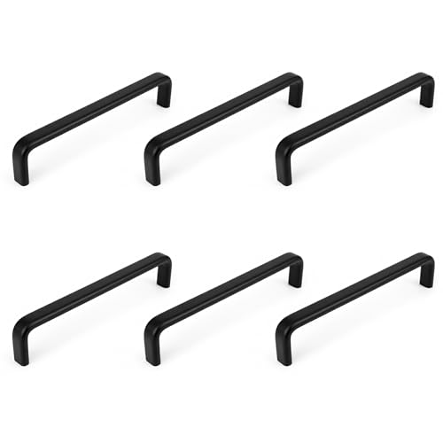 Image of Atlantic Stainless Steel Capsule D Drawer, Cabinet Handles, Matte Black, 8 Inch - Set of 6, Black Finish Pull Handles