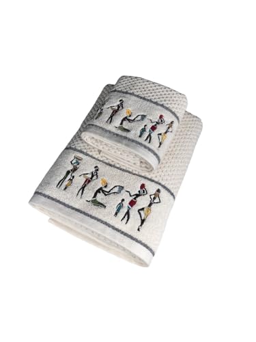 Image of SENSES By Riba Cotton Towel Set 550 GSM - Design 9, 2 Pcs| 1 Bath + 1 Hand Towels Combo | Super Soft, Absorbent, Lightweight, Antimicrobial, Low Linting