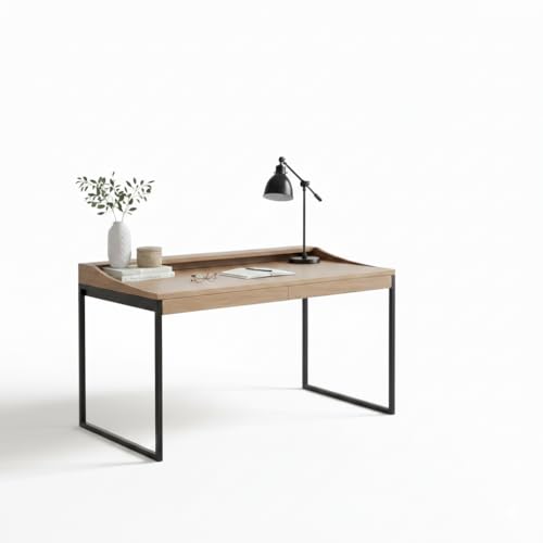 Image of Solid Wood Table Top & Metal Leg Study Table | Office Desk | Computer Desk | Kids Table for Kids Room | Office | Library | Study Room | Living Room | Finish Color - Natural Finish |