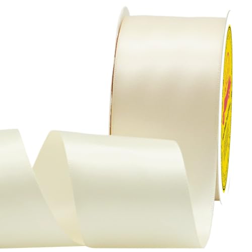 Image of Double Face Ivory Satin Ribbon 2 inch X 25 Yards Polyester Ivory Ribbon for Gift Wrapping Very Suitable for Weddings Party Hair Bow Invitation Decorations and More