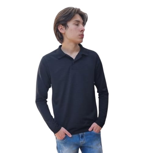 Camisa Polo Básica Algodão Manga Longa Bainha Jacquard Casual Slim