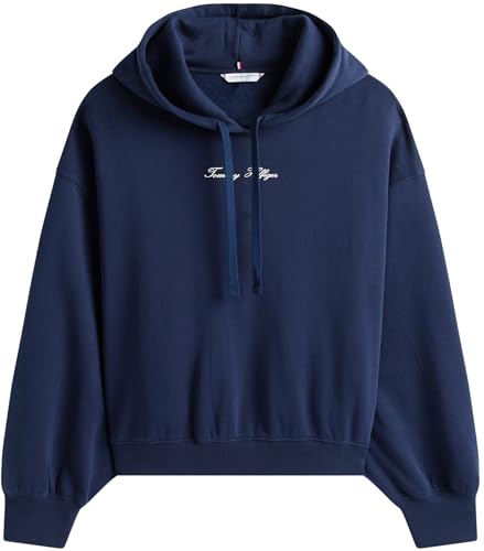 Tommy Hilfiger Damen Hoodie Classic Script Fleece mit Kapuze, Blau (Dark Night Navy), XXS – Ansicht 5