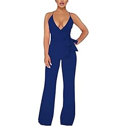 Ropa De Trabajo Fluorescente Genérico Mono con cordones con cuello en V de color sólido para mujer, mono vaquero, azul, XXL