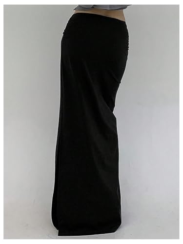 GORGLITTER Women's Side Slit Bodycon Maxi Skirt Low Waist Ruched Pencil Long Skirts with Slit Dressy Fall 20253
