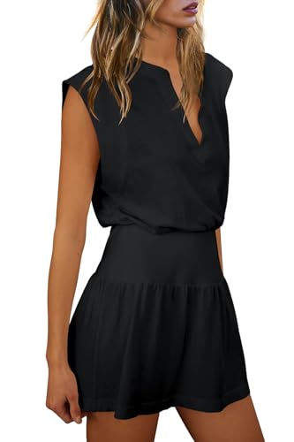 Image of LAMISSCHE Womens Summer Dress Sleeveless Mini Dress Flowy Vacation Beach Dresses Casual V Neck Elastic Waist Sundresses