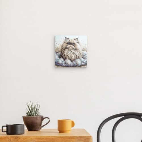 Lienzo de gato en el baño de 20 x 20 cm que alegra la decoración de tu pared