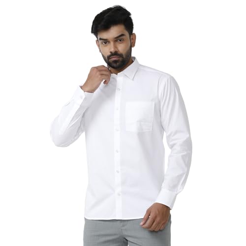 Image of UATHAYAM Double Delight Cotton Full Sleeve Solid Trending White Formal Shirt for Men Pack of 2