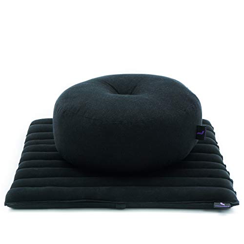 Leewadee Meditation Kuddset – 1 liten Zafu Yogakudde och 1 liten Roll-Up Zabuton-matta fylld med miljövänlig kapok, Black