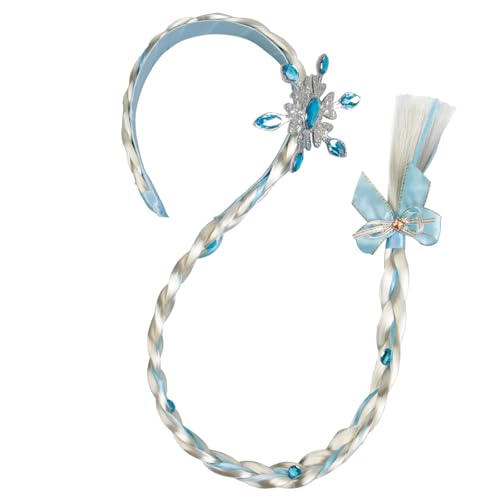 TEBIEKOY Princess Rapunzel Long Braided Wig Headbands Princess Dress up Wigs Hairpiece with Flowers for Halloween Christmas Party Costume Hair Accessories Blue