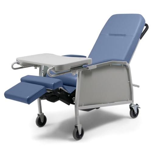 Fotel rozkładany, 3-pozycyjny z miękkim wyściełanym siedziskiem i zdejmowaną tacą, regulowana wysokość, nośność 113 kg, idealny do szpitala, domu opieki i opieki geriatrycznej