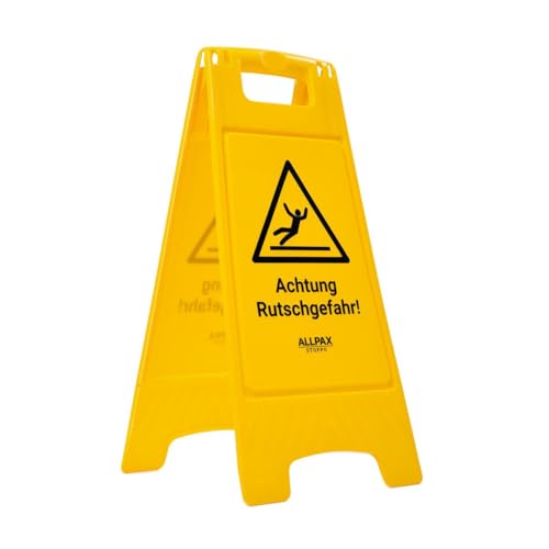 Allpax STOPPO Warnschild Achtung Rutschgefahr klappbar 30 x 62 5 cm auffälliger Hinweis-Aufsteller mit beidseitigem Aufdruck Hinweisschild Gefahrhinweis gelb