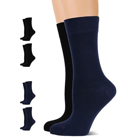 LAETAN Women's Rayon from Bamboo Dress Socks, Mid-Calf, Seamless, Soft Business Socks, Size: 6-9, Mix Color: Black-Navy Blue, 4 Pairs Cover