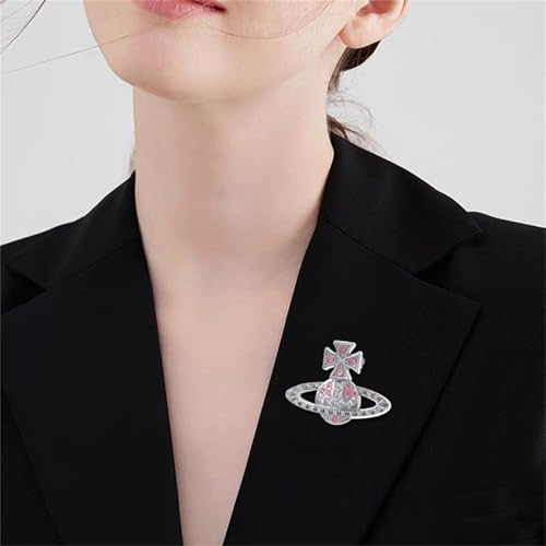 Image of Dreuyet Saturn Planet Brooch Pin for Women Ladies Dainty Rhinestone Star Lapel Pin Cubic Zirconia with Crystal Planet Brooch Fashion Dress Accessories Jewelry for Suit Clothing Jackets Badges