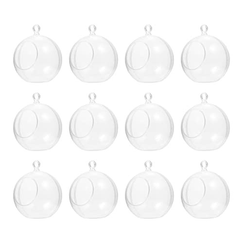 12Pcs Hanging Tealight Candle Hoder Acrylic Plastic 3.5 Inch Diameter Globes Terrarium Globe Balls Ornament for Air Plant, Home Wedding Party Decor (8CM)