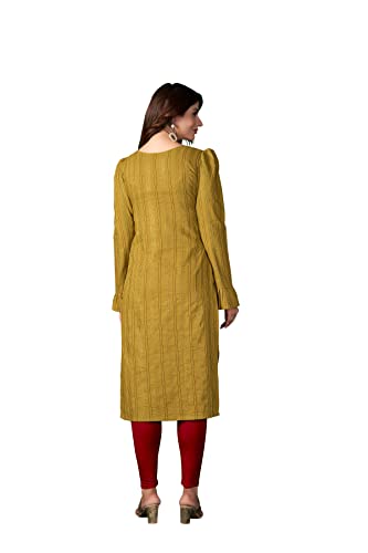Image of Amazon Brand - Anarva Women's Rayon Straight Embroidery Solid Kurtas (K-1026 Yellow)
